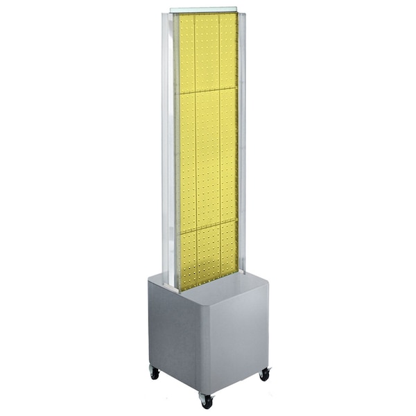 Two-Sided Pegboard Floor Display on Studio Base w/ C-Channels. Panel Size: 13.5''W x 44''H